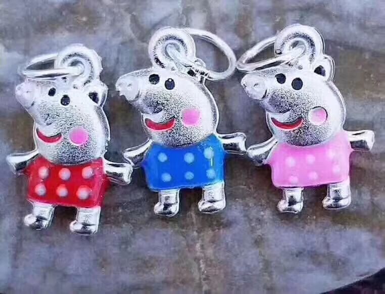 [Hot for Kids] Sell Sterling Pure Silver Jewelry, S 999 Silver Peppa Pig Pendants, Weight 1g, Blue Red Purple Green Pink