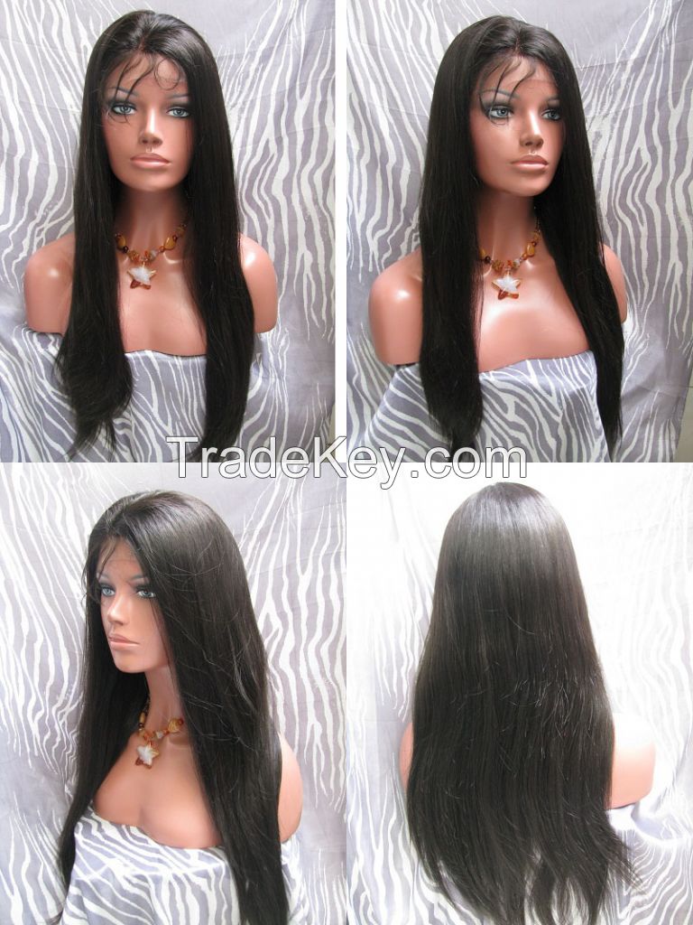Gluless Full Lace Wig Silky Straight Brazilian Virgin Human Hair Lace Wigs