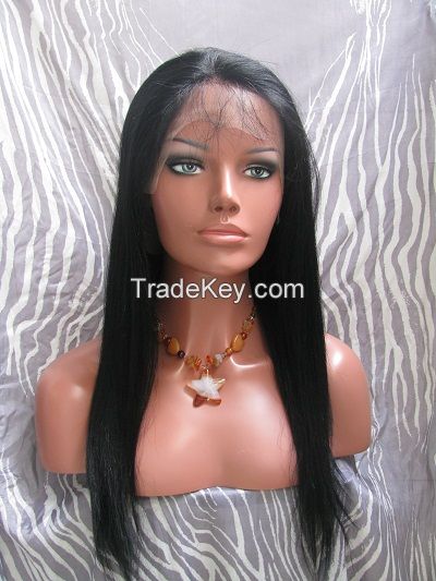 Full Lace Wig Yaki Straight Brazilian Virgin Human Hair Lace Wigs