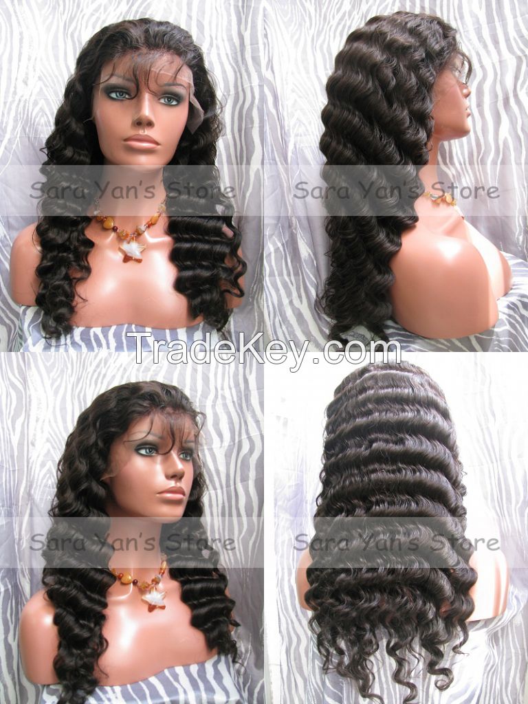 Full Lace Wig Deep Wave Brazilian Virgin Human Hair Lace Wigs