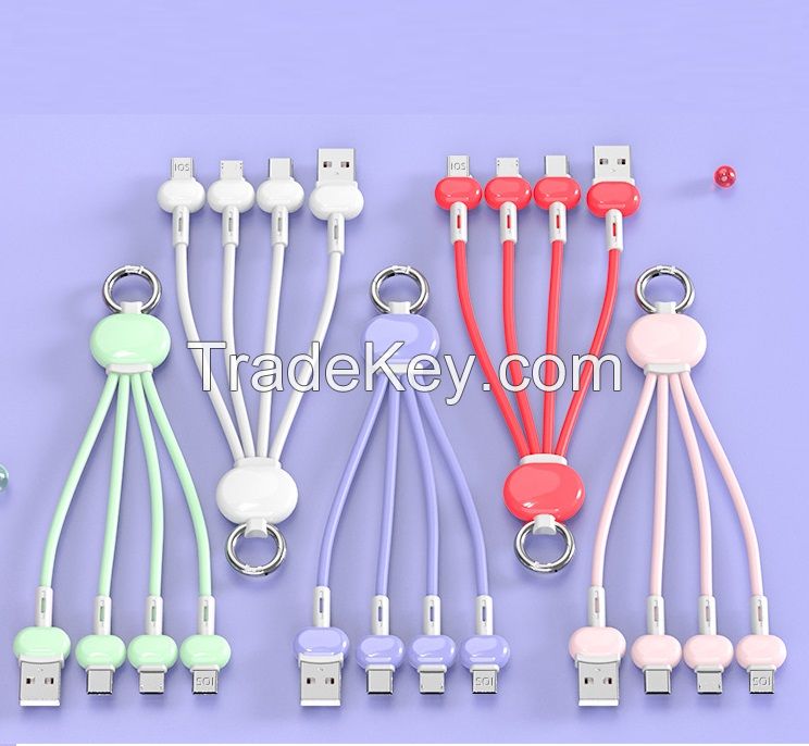 3A fast charging liquid Macaron pebble keychain is suitable for Android Apple type-c one drag three data cables