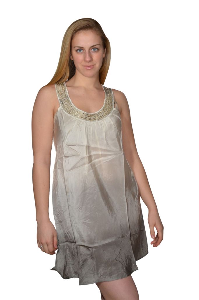 Beige Tie Dyed Cleopatra Dress With Embroidary-BA-008BE