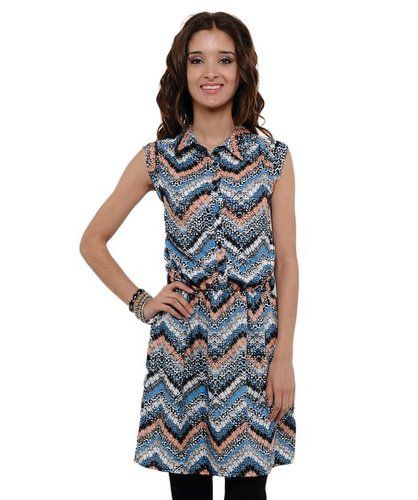 Sell Ladies Ruched Waist Cap Sleeve Abstract Print Tunic Dress-VGS-264