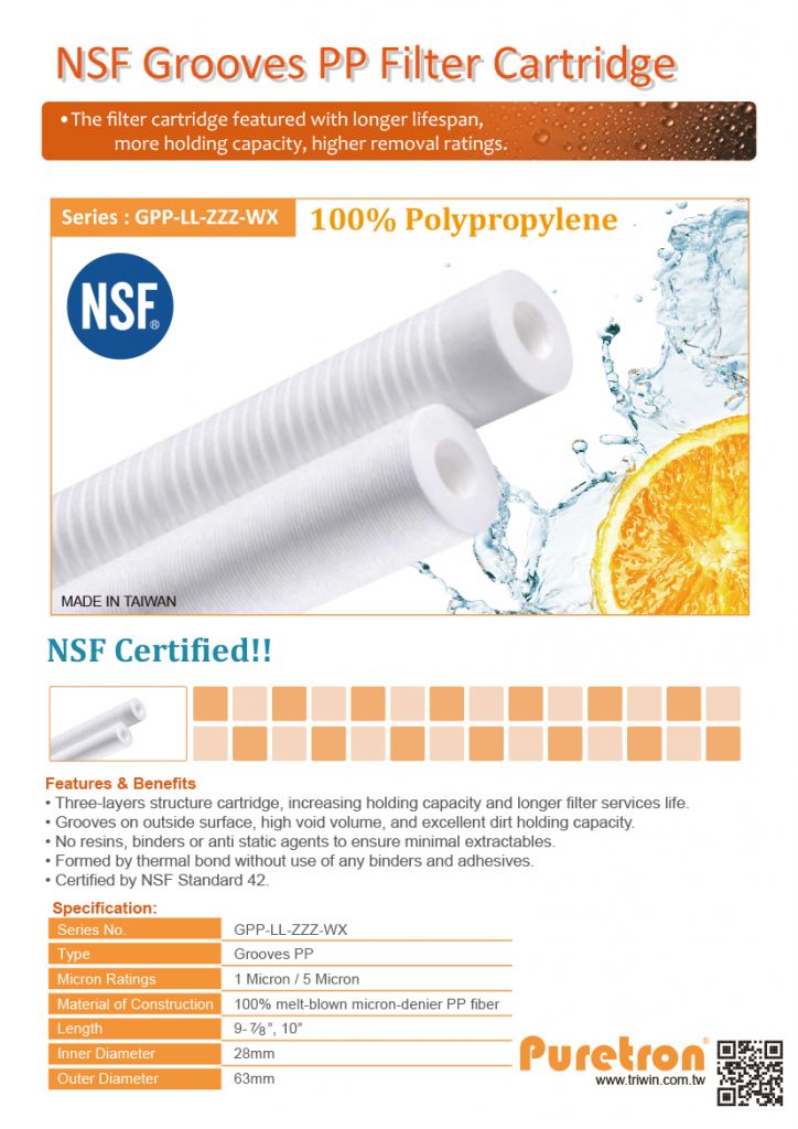 NSF Grooves PP Filter Cartridge