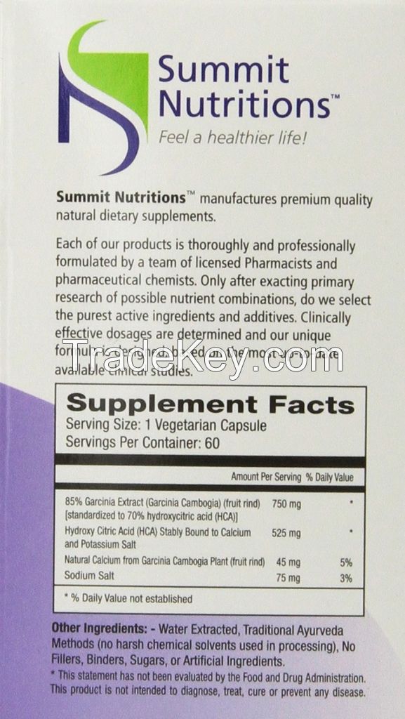 Summit Nutritions Garcinia Cambogia Dietary Supplement 750 mg - 60 Veggie Capsules