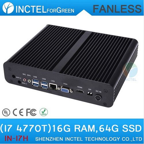 Fanless Mini PC Desktop Computer i7 with Intel Quad Core i7 4770T 2.5Ghz CPU HDMI VGA dual display