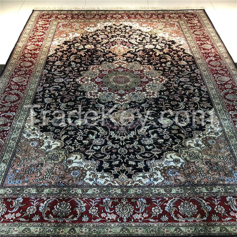 5x8 ft blue color classic design handmade silk persian carpet for living room