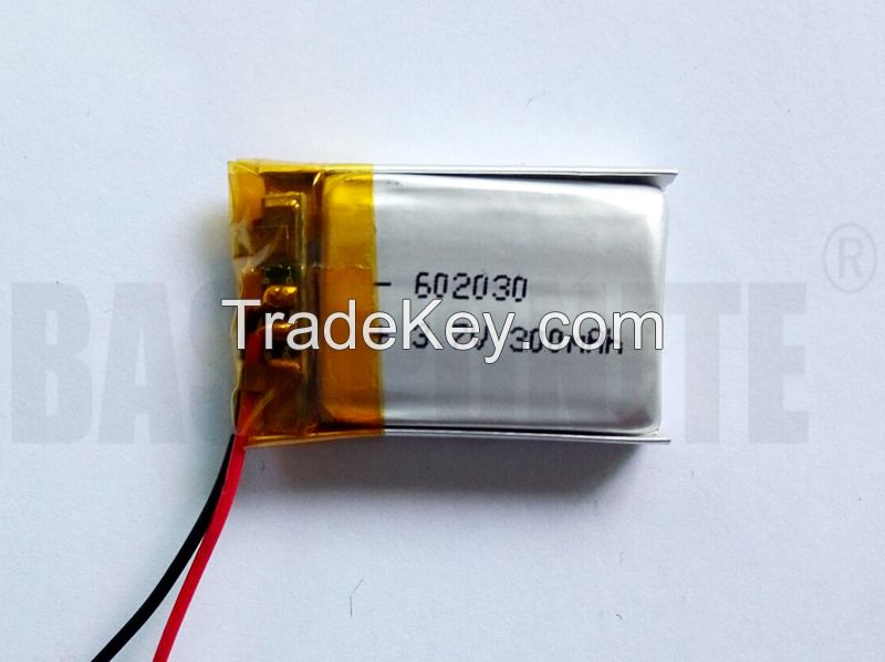 3.7V 602030 300mAh Rechargeable Lithium ion Polymer Battery for MP3, MP4 Bluetooth Headset