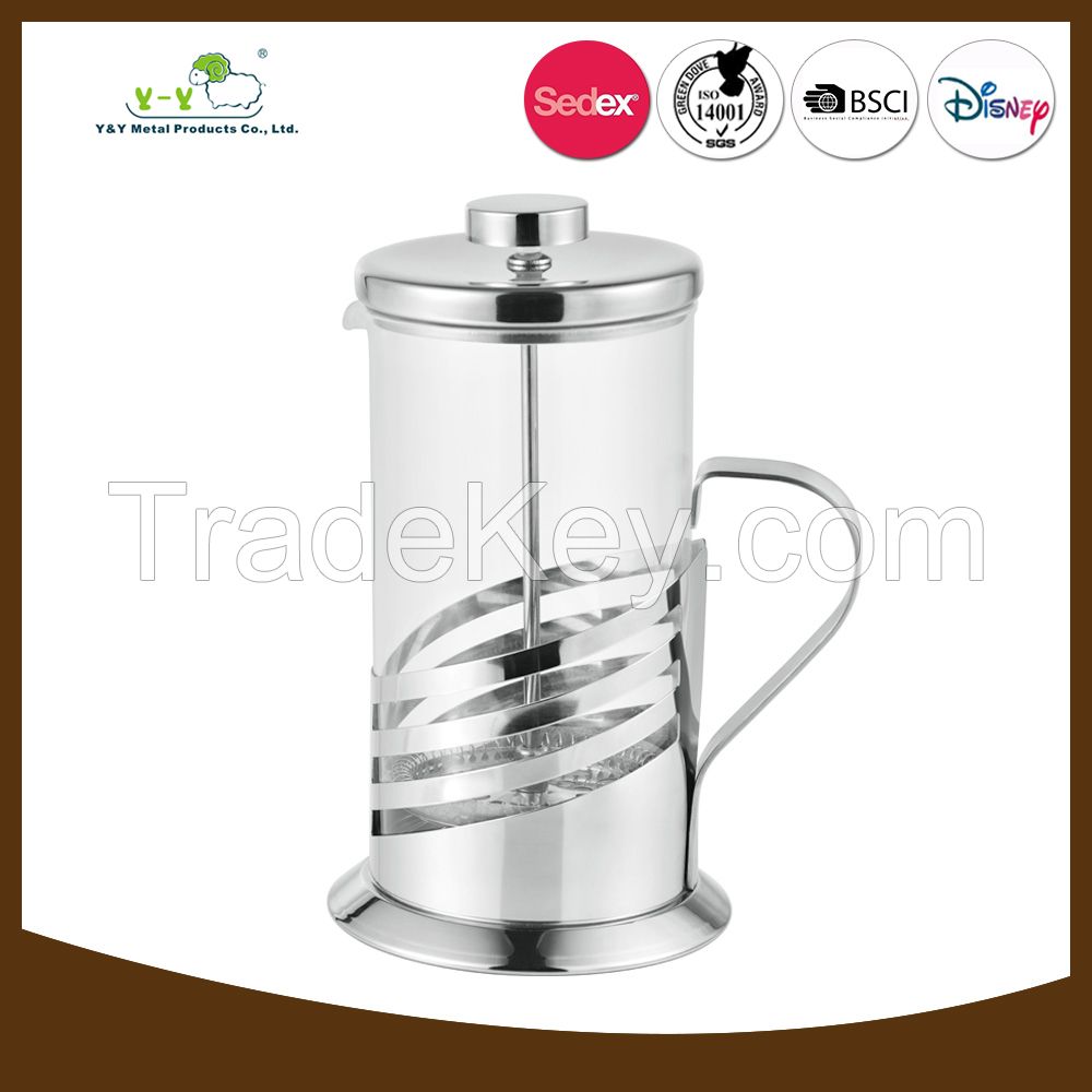 Elegant stainless steel and heat-resistant glass coffee plunger
