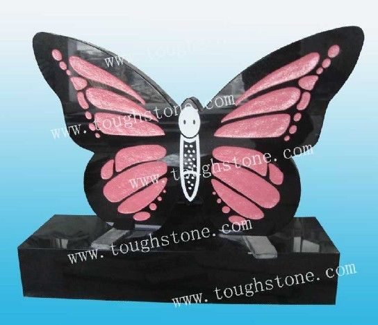 GRANITE HEADSTONE WITH BUTTERFLY DESIGN