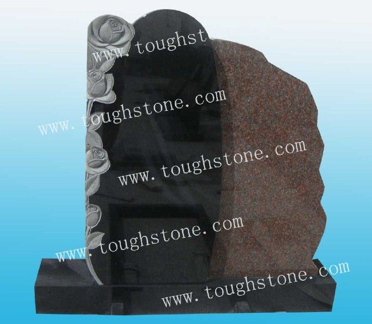 GRANITE GRAVESTONE WITH FLOWER CARVING DESIGN