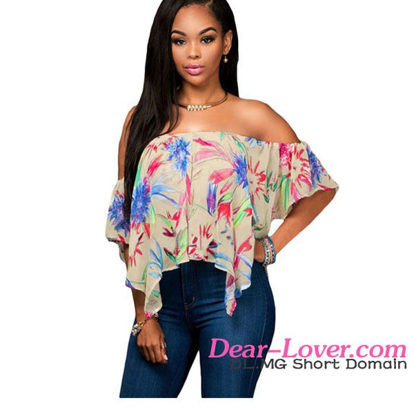 Dear-lover Print Off Shoulder Crop Top