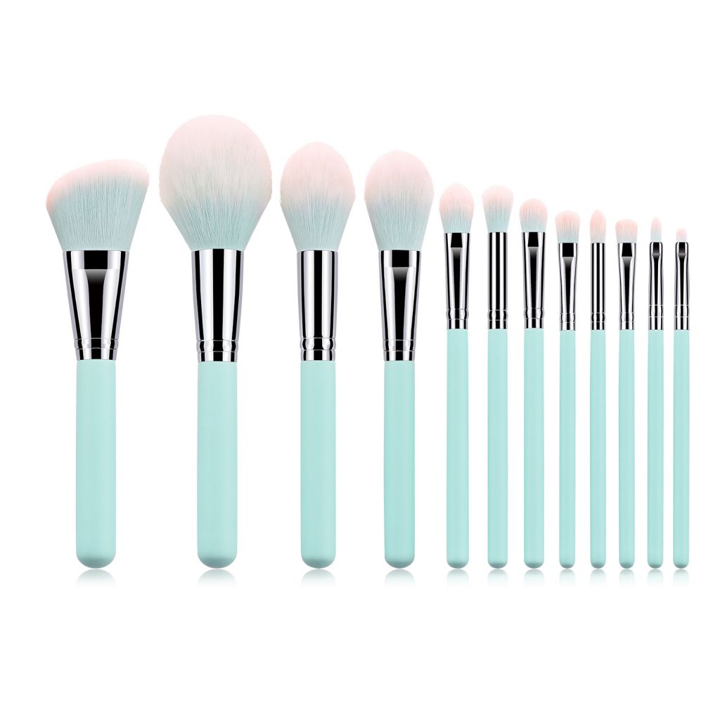 Pro 12Pcs Beauty Makeup Brushes Set Cosmetic Foundation Powder Blush Eye Shadow Lip Blend Make Up Wood Handle Blue Brush Tool Kit
