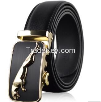 sell Gold Automatic Buckle Men Genuine Leather Belt alloy buckle