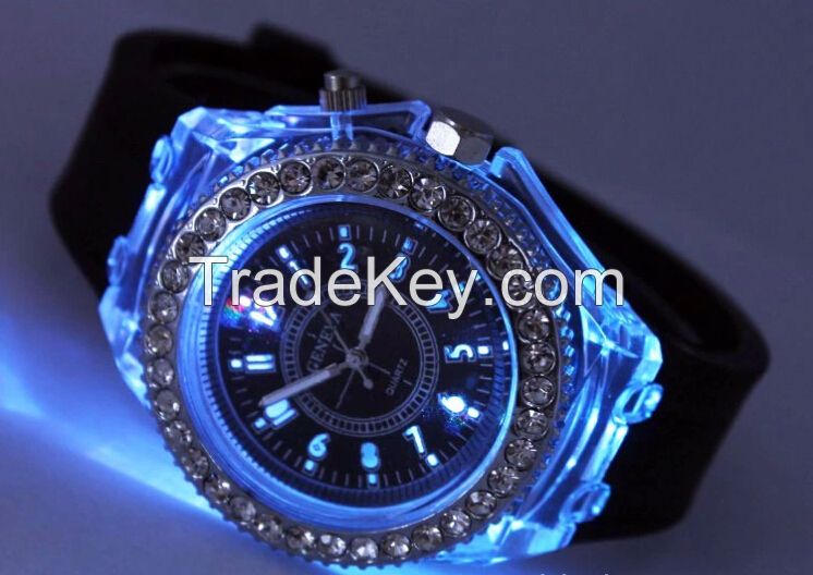fashion 7color glowing silicone LED watch with life waterproof, the plane model