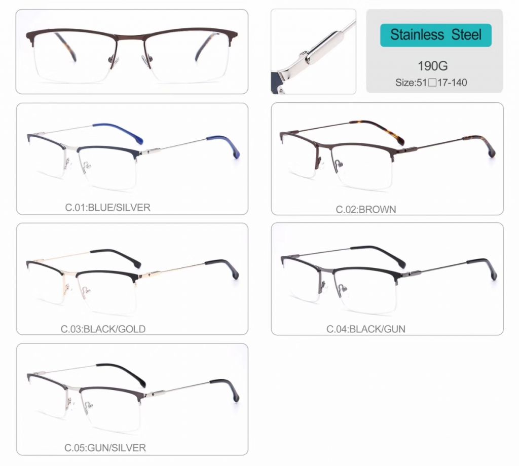 wholesale half rim Optical Frames metal eyeglasses 190G