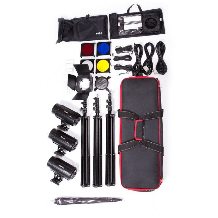 Sell Studio Flash Kit with Three 220W Modeling Lamp + Light Stands/Softboxs/Umbrella/Trolley