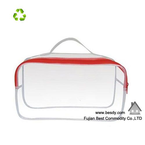 Clear travel pvc cosmetic bag with handle