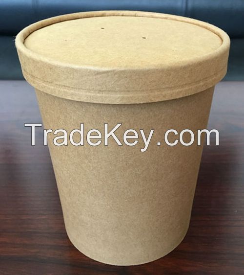 32OZ Borwn Kraft Soup Cup With Kraft Cup Vented Lid