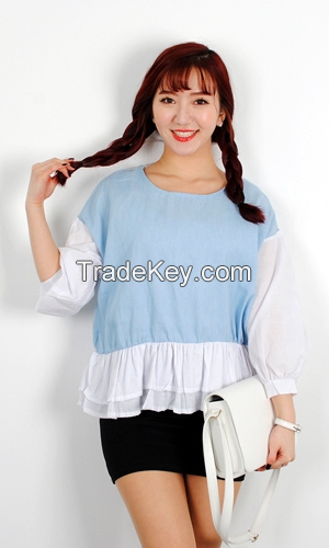 Cool colors mixed women blouse top from korean style