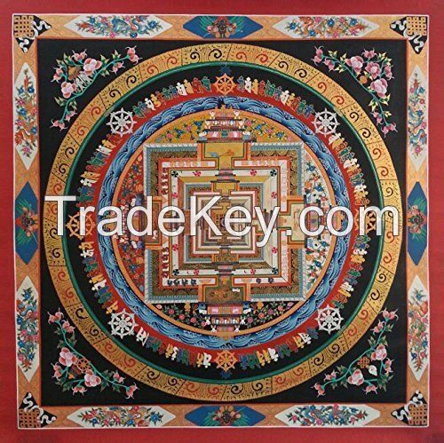 Nepal Handmade Kalachakra Mandala with Dragon Border Mandala