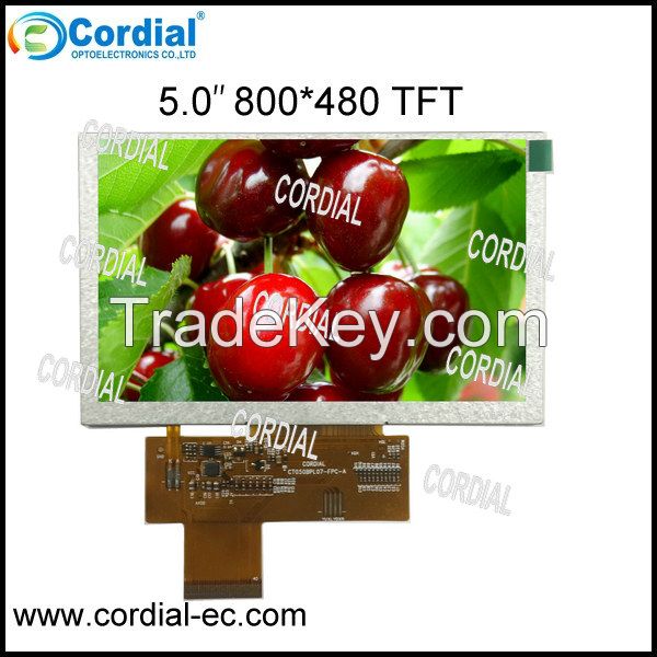 5.0 Inch 800x480 TFT LCD MODULE CT050PPL07, optional with resistive and capacitive touchscreen
