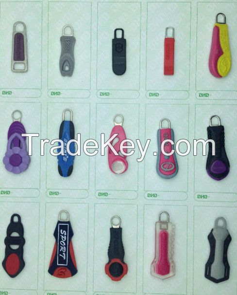 Custom brand logo different shape silicone zipper pull, soft pvc zipper puller, rubber zipper slider for handbag/clothing/shoes
