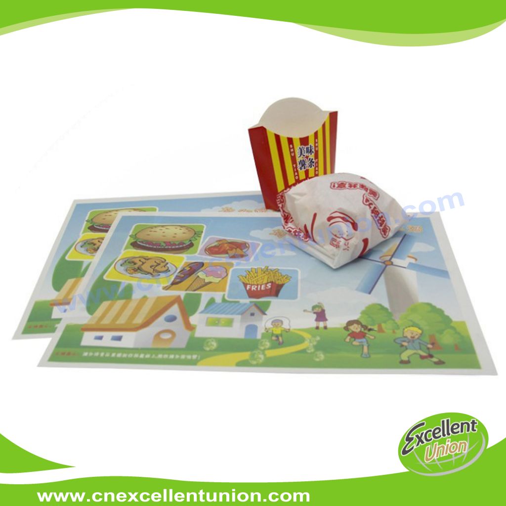 EX-PL-005 Custom Logo printed disposable paper tray liner, table menu paper