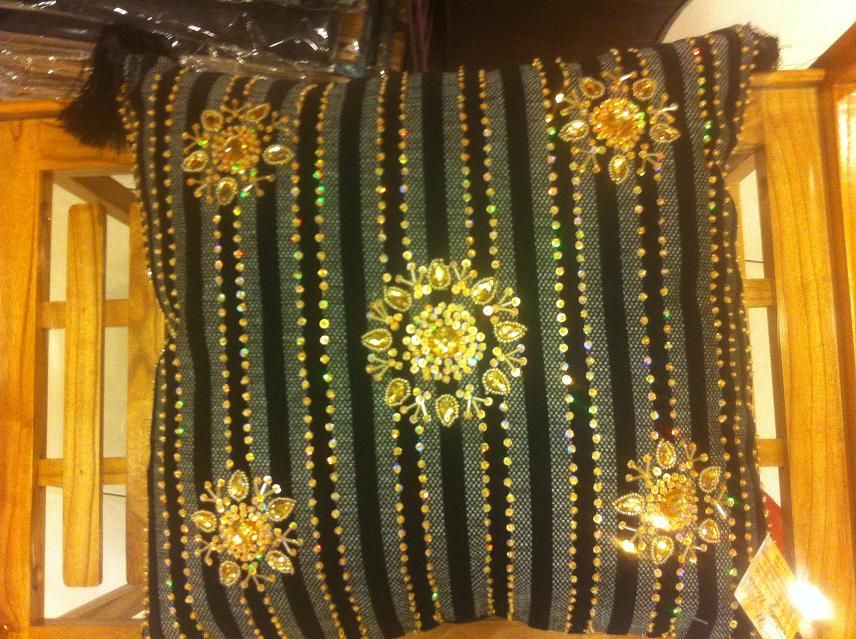 CUSHION COVER HANDMADE EMBROIDERED SEQUINS BEADED