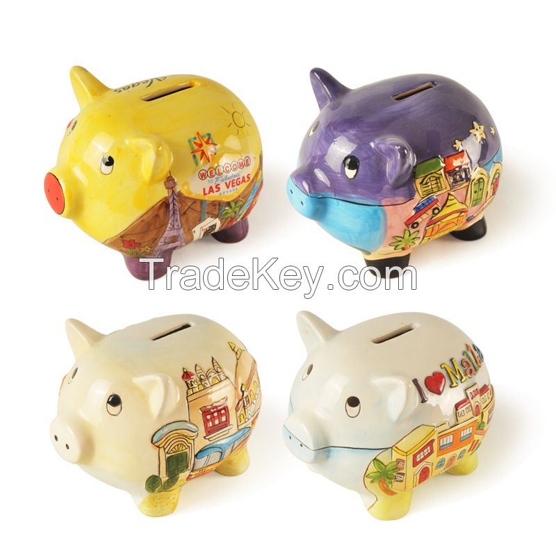 Ceramic piggy bank money box for promotional gifts, OEM/ODM orders accepted