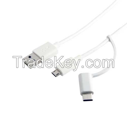 USB AM to Micro USB + Type C reversible cable