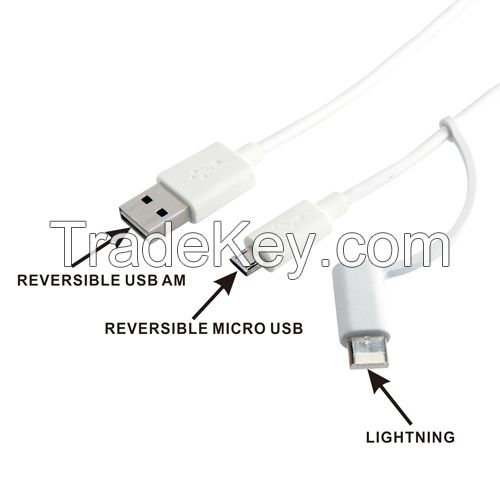 USB AM to Micro B with Lightning Reversible Cable