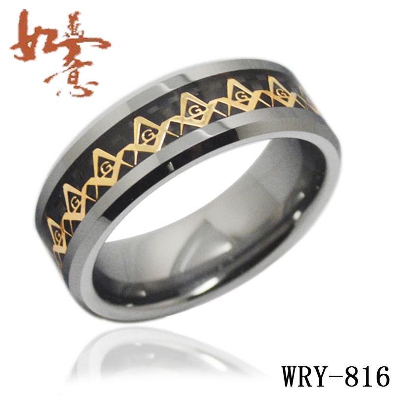 Sell 8mm Gold Masonic Inlay Tungsten Wedding Rings  WRY-816