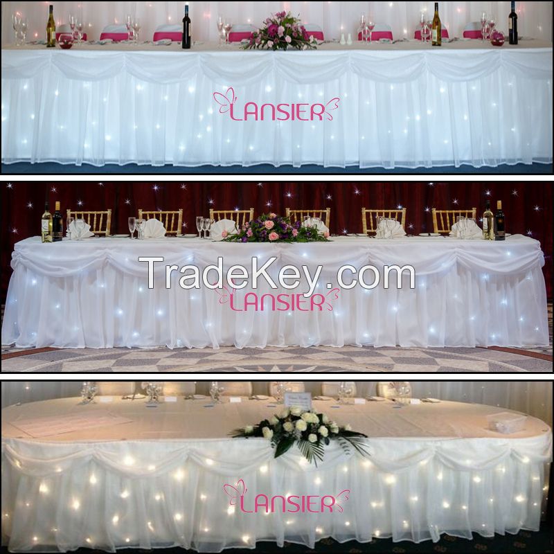Wedding table skirt white led lights with swags 0.7 by 6 meter long