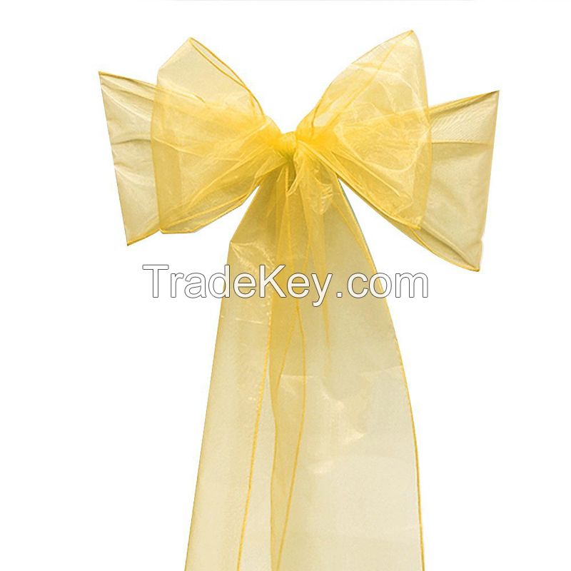 50pcs gold Wedding Sashes Chair Bow Banquet Chair Sash for Weddings