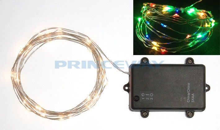 RGBY LED Christmas Lights, timer battery operated LED Christmas wire lights, LED wire string lights, LNL-001-BT-RGBY