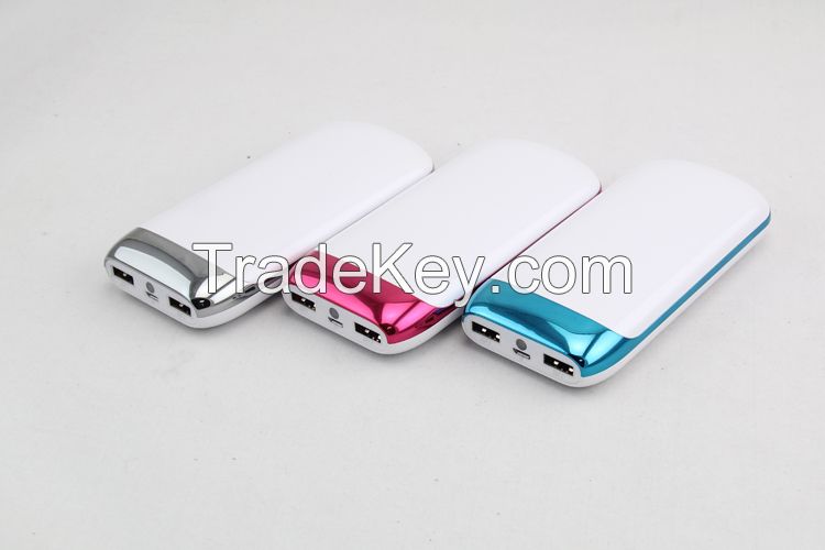 10000mAh mobile phone charger with LED and indicator light power switch, dual USB ports