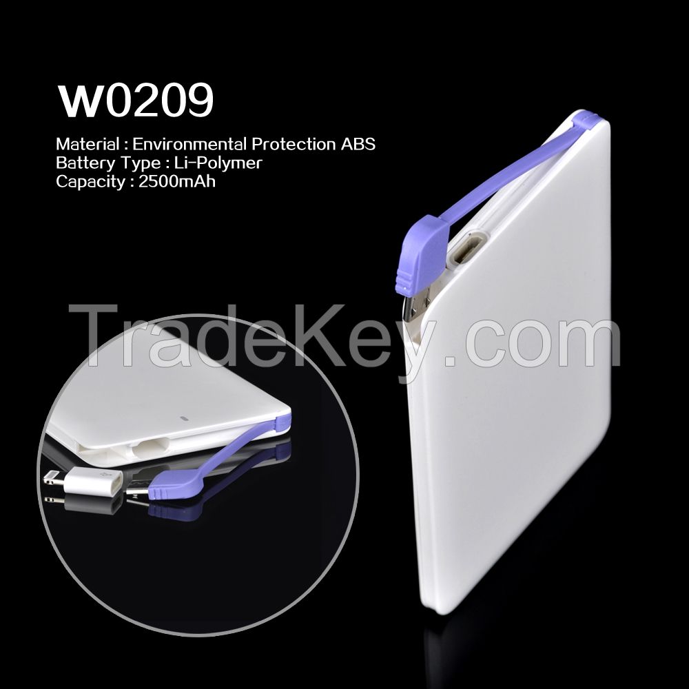 ultra-thin card power bank with built-in micro USB cable