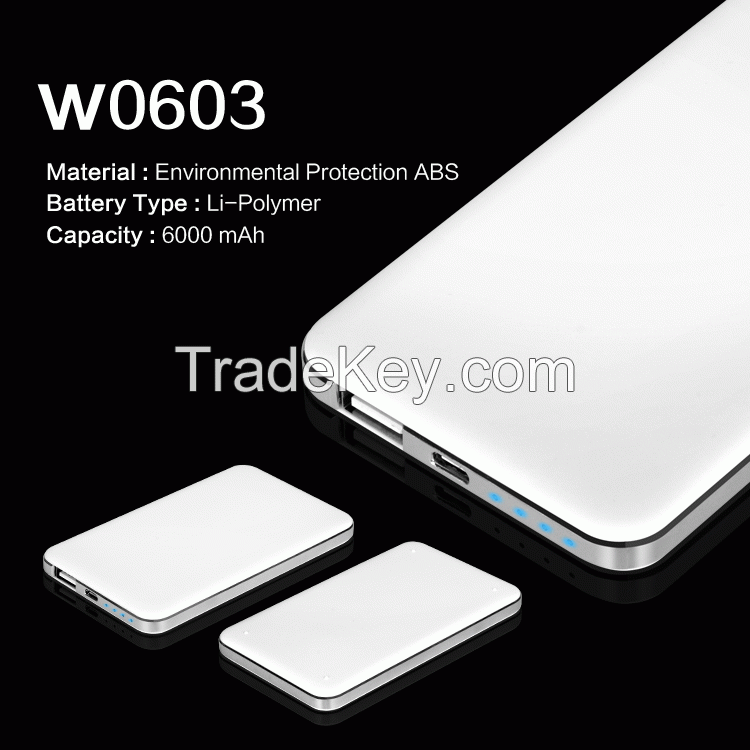 6000mAh  portable power bank, ultra-thin