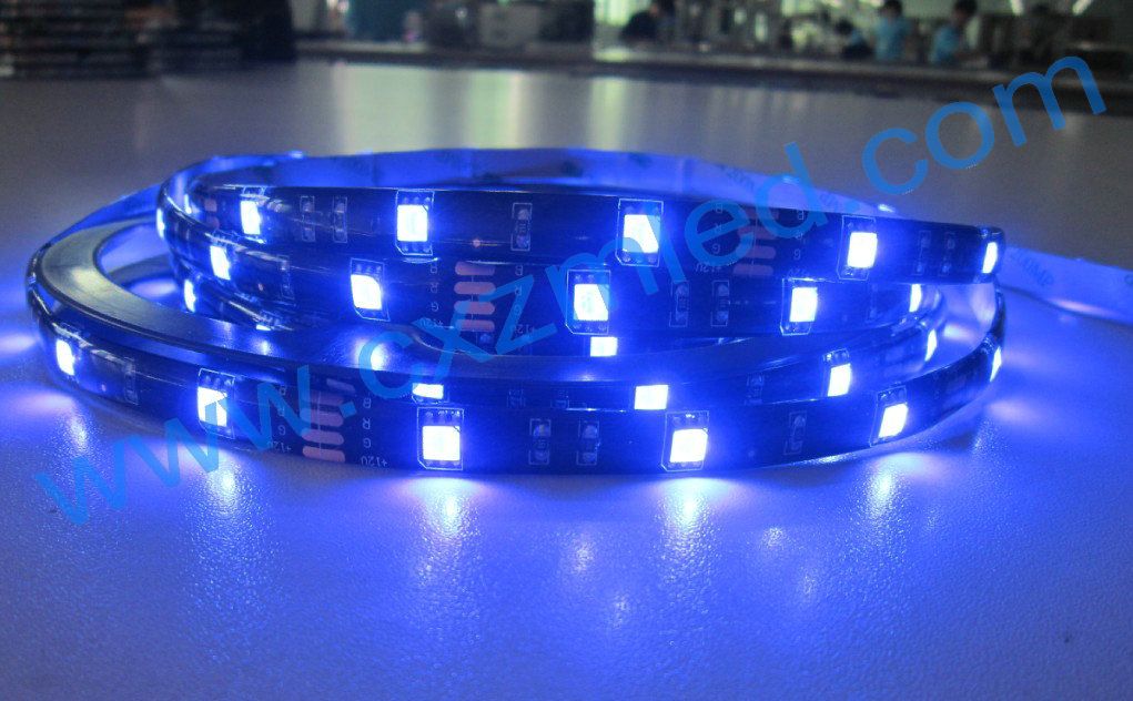 waterproof flexible Blue led strip 5m, car led strip lights black board 60led/m 5050 LED strip light