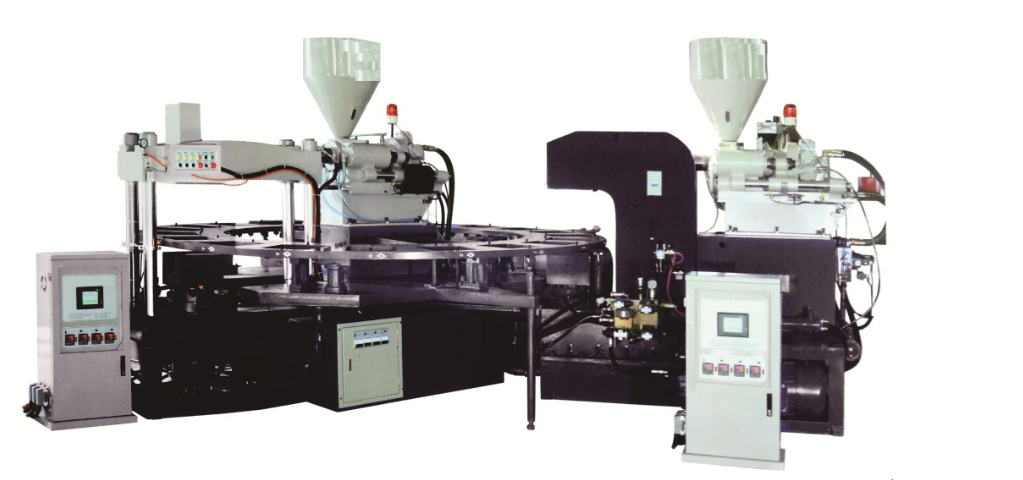 Rotary pvc/pcu air blowing machine for making single and double color slipper, sandal, shoes in thermaplastic