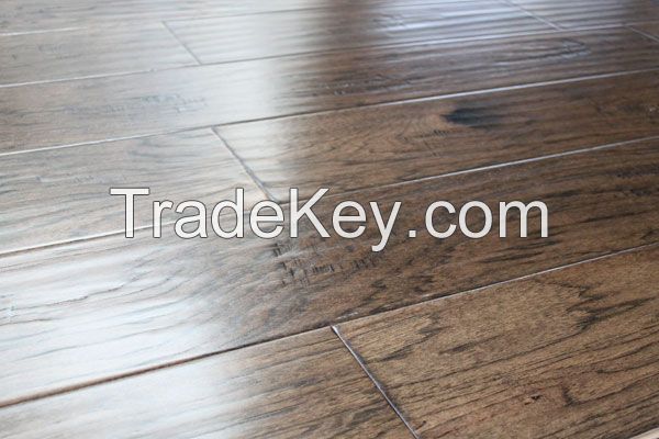 Rustic-handscraped Hickory engineered wood flooring