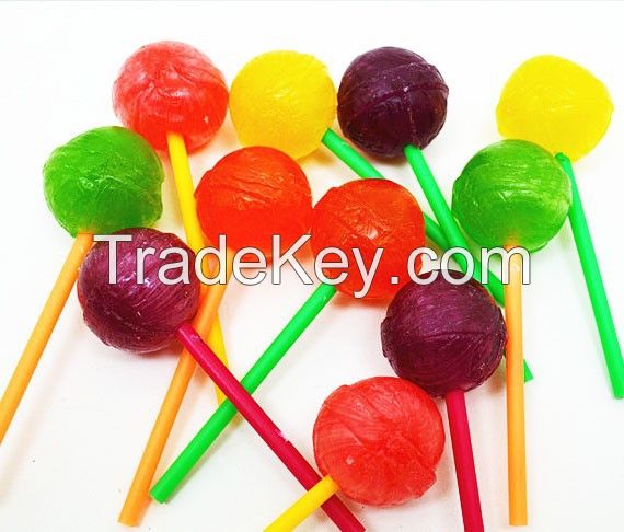 Ball Multi-colored fruit hard confectionery lollipop