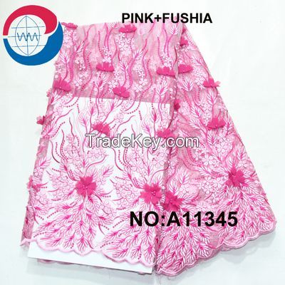 2017 fashion 3d flower embroidery tulle lace
