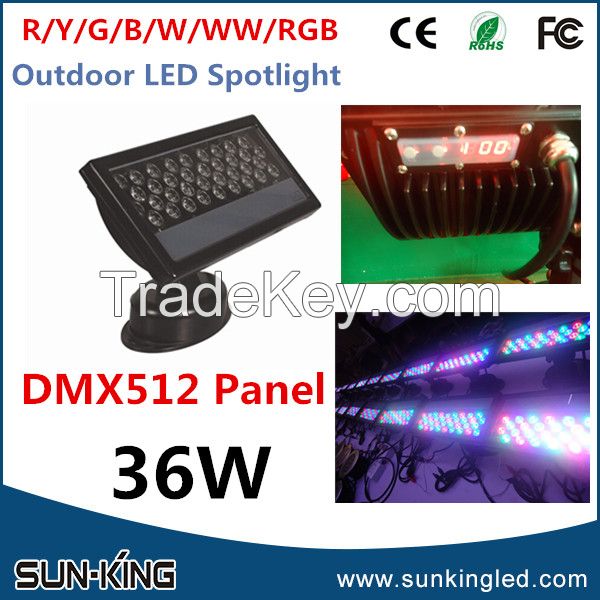 Fashionable outdoor DC24V 36W led rgb flood light with DMX512 button