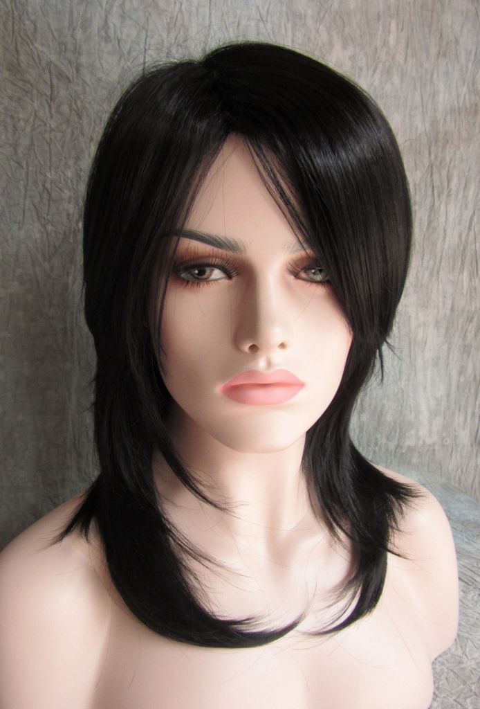 Medium Layers Black Katy Perry Celebrity Hair Wigs Real Hair Feeling