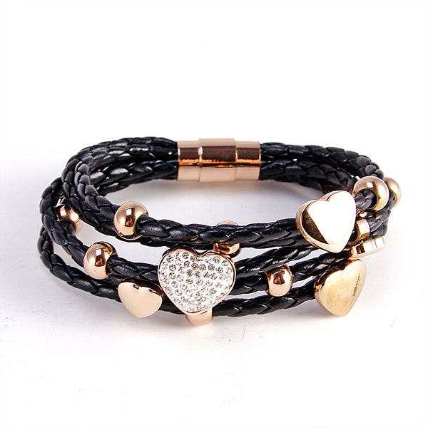 attractive heart drop real leather jewelry bangle rose black