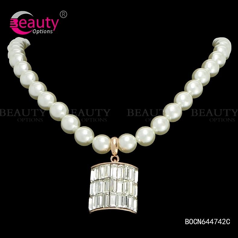 Statement pearl necklace jewelry with crystal pendant for women Item ID #BOCN644742C