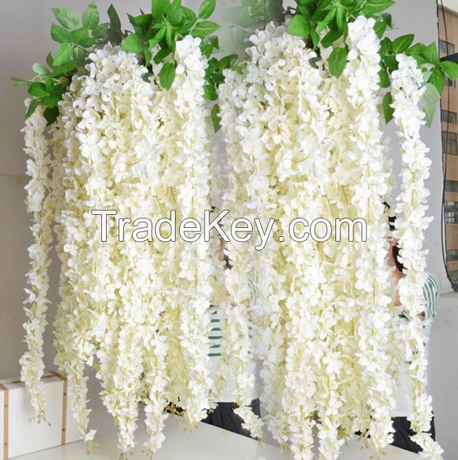 Hot sell Artificial Flower Silk Flower Wisteria Vine Rattan 1.64 Meter for W...