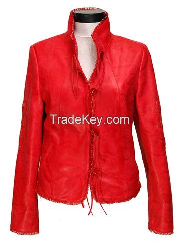 Fresh design korean style womens rabbit fur leather jacket